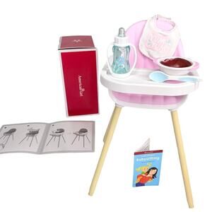 American Girl Little Bitty Baby High Chair Set Tray Food Bottle Bib Bowl Spoon